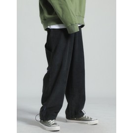 Mens Corduroy Drawstring Loose Adjustable Cuff Pants With Draw Cords