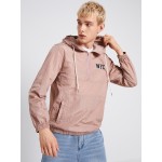 Men Letter Graphic Quarter Zip Hooded Windbreaker Jacket