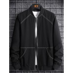 Men Striped Trim Zip Up Bomber Jacket Without Tee