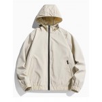 Men Solid Zip Through Drawstring Hooded Jacket