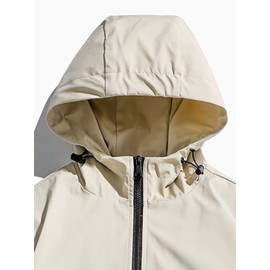 Men Solid Zip Through Drawstring Hooded Jacket