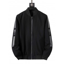 Men Letter Graphic Contrast Panel Zipper Bomber Jacket