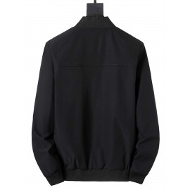 Men Letter Graphic Contrast Panel Zipper Bomber Jacket