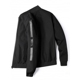 Men Letter Graphic Contrast Panel Zipper Bomber Jacket