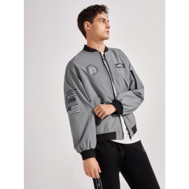 Men American Flag And Slogan Graphic Bomber Jacket