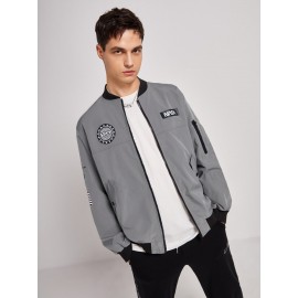 Men American Flag And Slogan Graphic Bomber Jacket