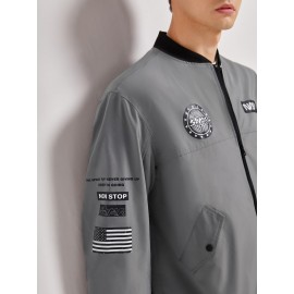 Men American Flag And Slogan Graphic Bomber Jacket