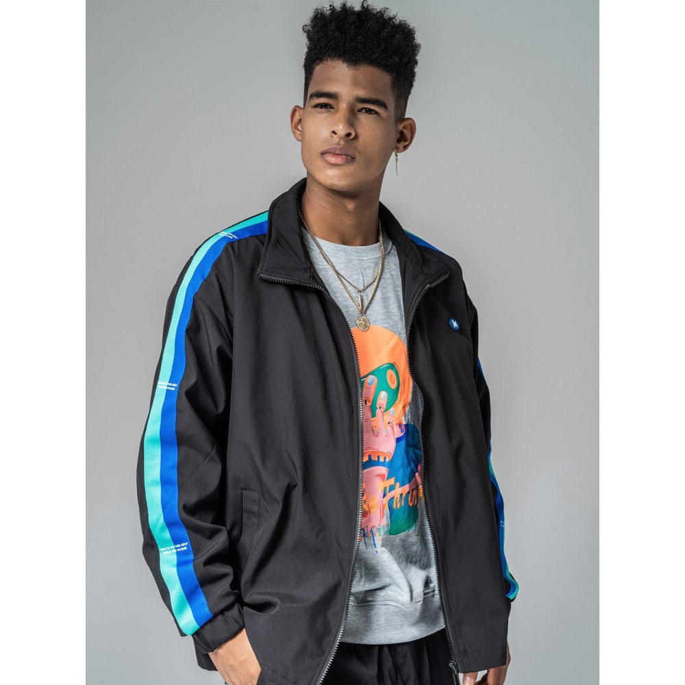 Men Slogan Graphic Contrast Tape Jacket