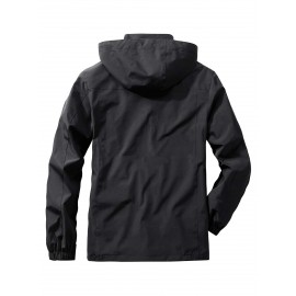 Men Patched Detail Flap Pocket Thermal Lined Zipper Hooded Jacket