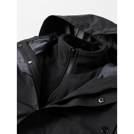 Men Patched Detail Flap Pocket Thermal Lined Zipper Hooded Jacket