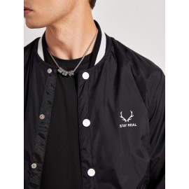 Men Antler & Slogan Graphic Bomber Jacket