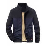 Men Color Block Zip Pocket Teddy Lined Jacket