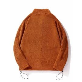 Men Drawstring Hem Zipper Teddy Jacket