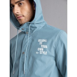 Men Slogan Graphic Drawstring Hooded Jacket