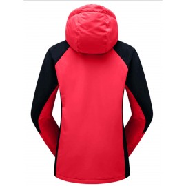 Men Color Block Letter Patched Raglan Sleeve Hooded Thermal Jacket Without Tee