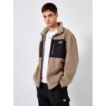 Men Zip Up Teddy Panel Patch Detail Jacket