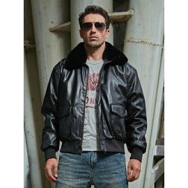 Men  Collar Zip Up PU Leather Jacket