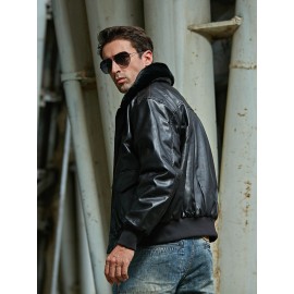 Men  Collar Zip Up PU Leather Jacket