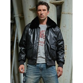 Men  Collar Zip Up PU Leather Jacket