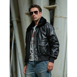 Men  Collar Zip Up PU Leather Jacket