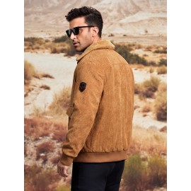 Men Solid Corduroy Zip Up Pocket Jacket