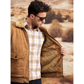 Men Solid Corduroy Zip Up Pocket Jacket