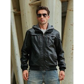 Men Zip Up PU Jacket