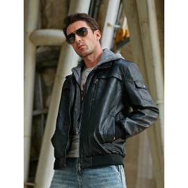 Men Zip Up PU Jacket