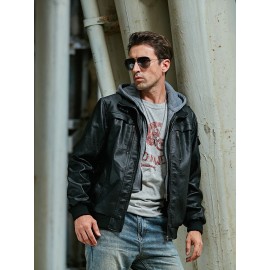 Men Zip Up PU Jacket