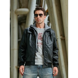 Men Zip Up PU Jacket