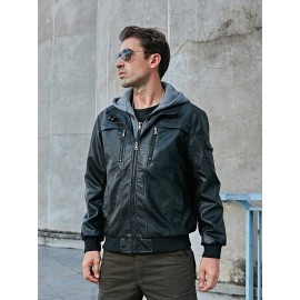 Men Zip Up PU Jacket