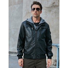 Men Zip Up PU Jacket