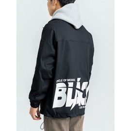 Men Letter Graphic Zipper Jacket Without Hoodie