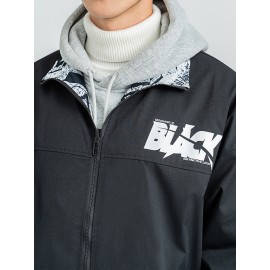 Men Letter Graphic Zipper Jacket Without Hoodie