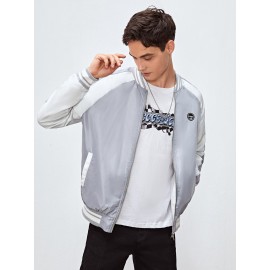 Men Contrast Side Seam Letter Patched Detail Zipper Bomber Jacket