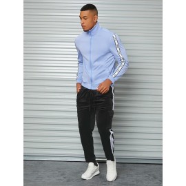 Men Contrast Letter Tape Slant Pockets Jacket