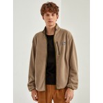 Men Letter Patch Detail Contrast Binding Fleece Jacket