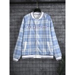 Letter Plaid Button Front Bomber Jacket