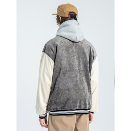 Men Colorblock Letter Patched Suedette Bomber Jacket