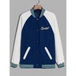 Men Contrast Raglan Sleeve Embroidery Letter Bomber Jacket