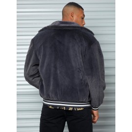 Men Striped Hooded Mohair Jacket