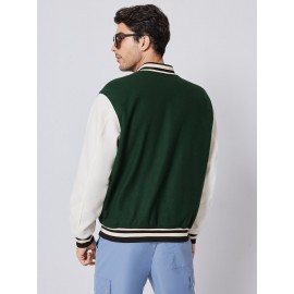 Men Letter Patched Button Front Jacket