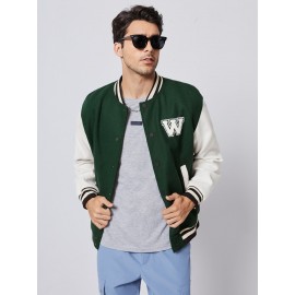 Men Letter Patched Button Front Jacket