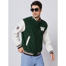 Men Letter Patched Button Front Jacket