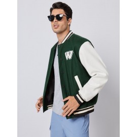 Men Letter Patched Button Front Jacket