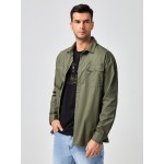 Men Single Breasted Patch Pocket Shacket