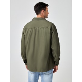 Men Single Breasted Patch Pocket Shacket