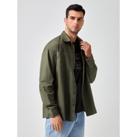 Men Single Breasted Patch Pocket Shacket