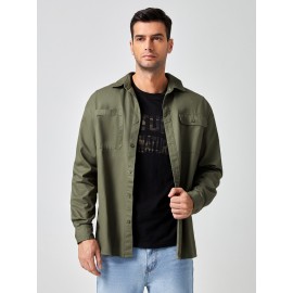 Men Single Breasted Patch Pocket Shacket