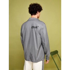 Men Bird & Slogan Graphic Flap Pocket Jacket